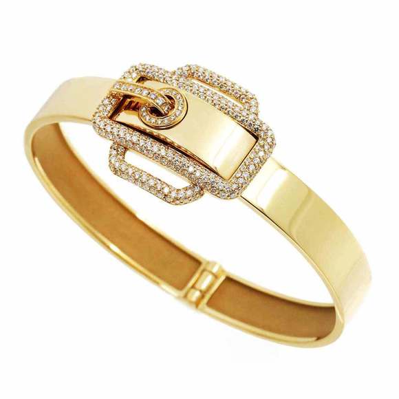 HERMES Suntulle Diamond 1.59ct Bracelet 16cm K18 YG Yellow Gold 750 Bangle - Picture 3 of 9